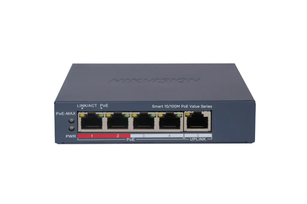 Switch PoE Hikvision 5 ports (4 PoE + 1 Uplink) – Smart Managed V2 – 45 W
